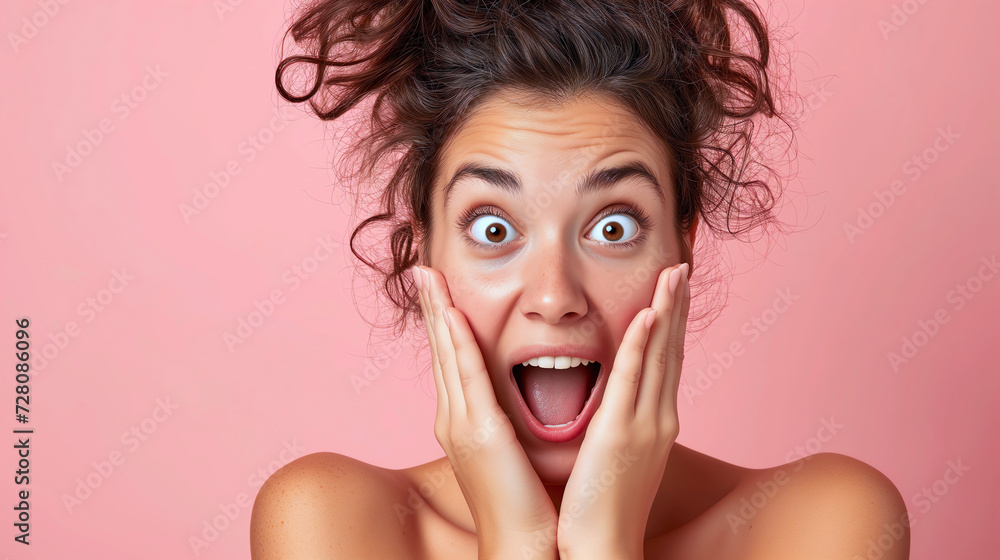 surprised woman excitement wide-eyed expression surprised woman excitement wide-eyed expression