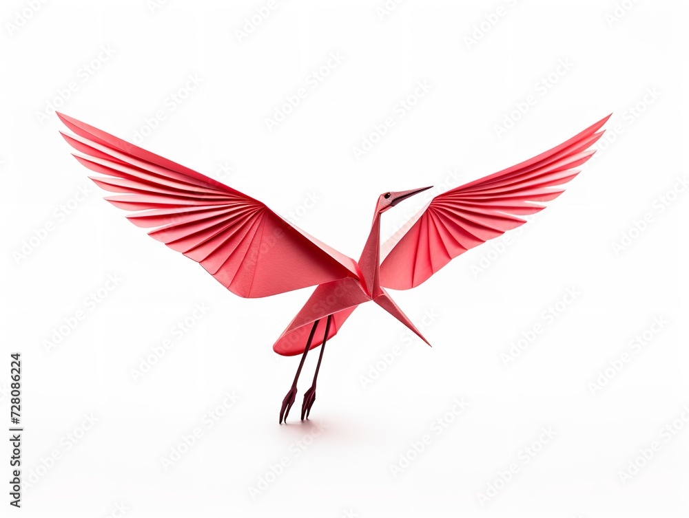 Obraz premium Origami Crane Taking Flight Hope and Elegance Isolated on White Background AI Generated