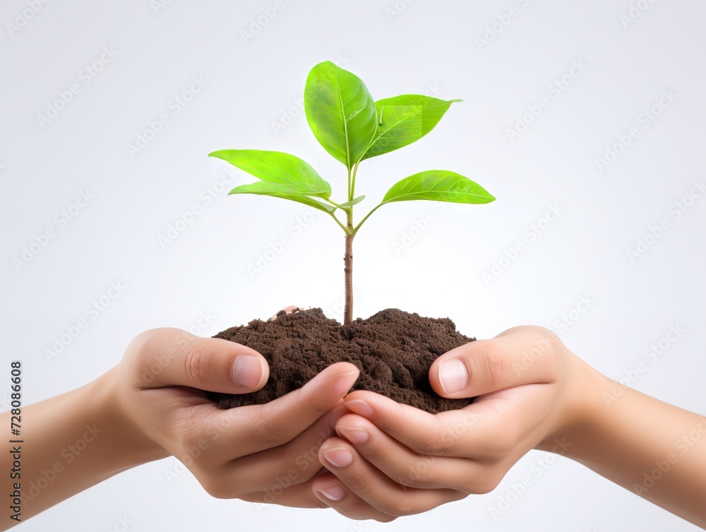 Sapling in Human Hands Care and Growth Isolated on White Background AI Generated Sapling in Human Hands Care and Growth Isolated on White Background AI Generated