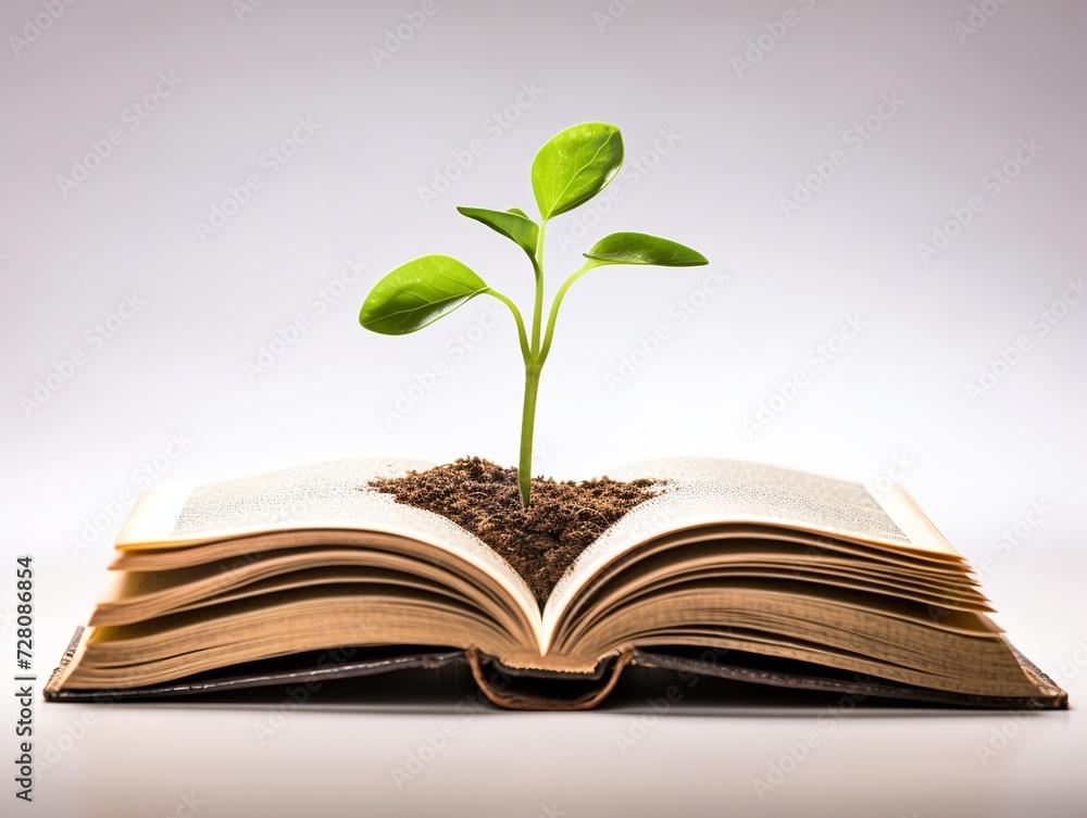 Seedling Growing in Open Book Knowledge and Growth Isolated on White Background AI Generated