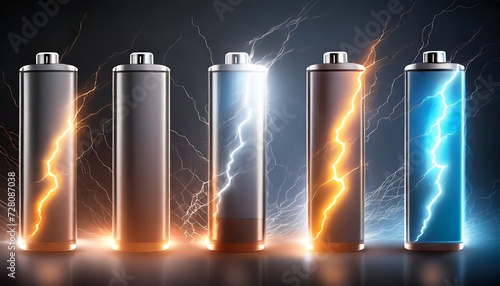 set of battery charge indicators with lightning flashes
