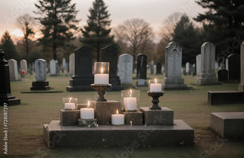 Znicze na cmentarzu, święto zmarłych.