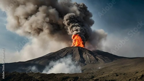 volcano eruption with smoke photo