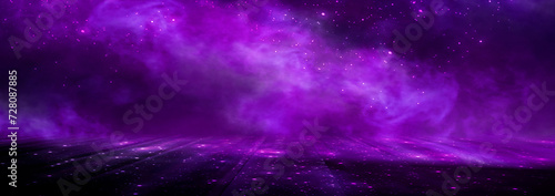 Fototapeta Naklejka Na Ścianę i Meble -  Abstract empty dark stage with purple smoke, neon, sparkles.