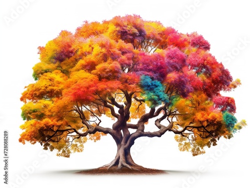 Tree with Multicolored Leaves Diversity and Change Isolated on White Background AI Generated