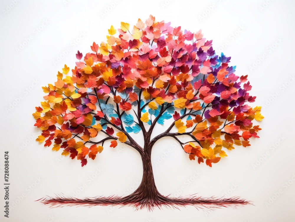 Tree with Multicolored Leaves Diversity and Change Isolated on White Background AI Generated