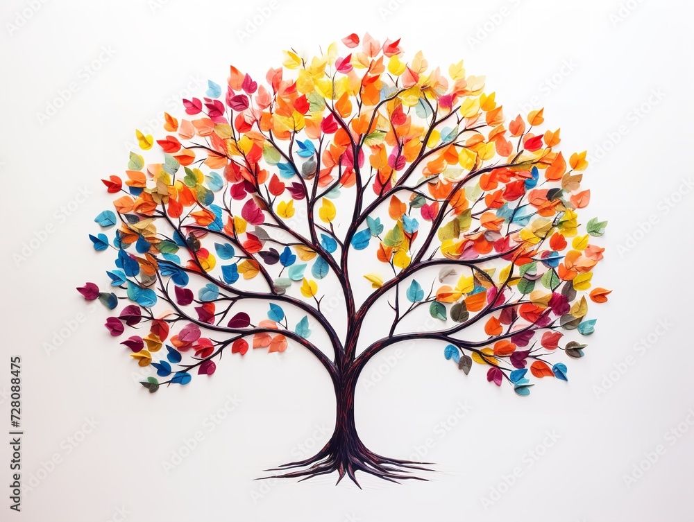 Tree with Multicolored Leaves Diversity and Change Isolated on White Background AI Generated