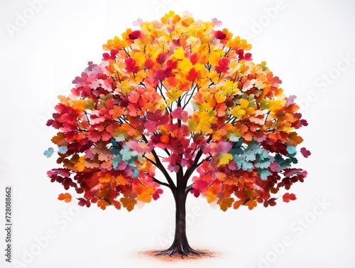 Tree with Multicolored Leaves Diversity and Change Isolated on White Background AI Generated