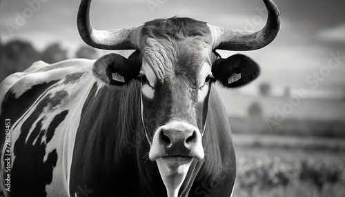 black and white imponent bull portrait photo