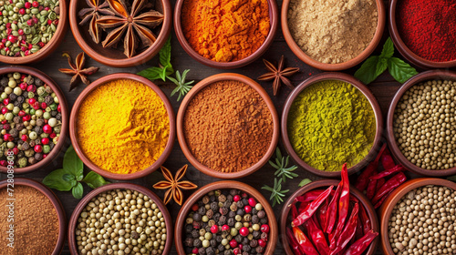 Vibrant Spices on Coloured Background