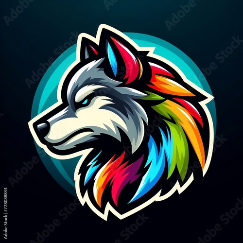vector mascot logo of wolf colorful Design Illustration with black Background with space for copy  logo for games and icons created with generative ai