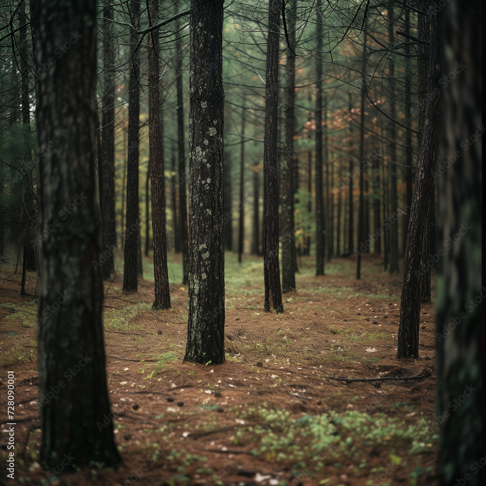 Obraz premium Serene Forest Scene with Majestic Pine Trees