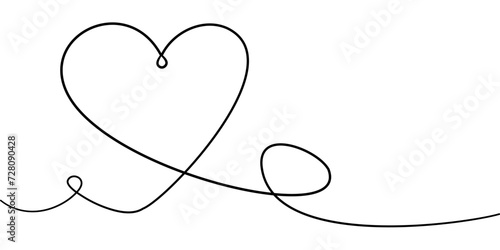 Handwritten Heart. Drawn Contour one line. Continuous smooth line and curve heart shape. Valentine card. Symbol of Love, cupid, amorous. Linear image. Minimalism. Written with pen. Vector illustration