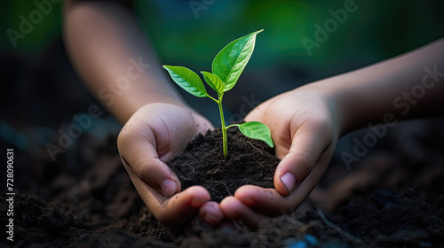 close-up of hands holding a growing plant
