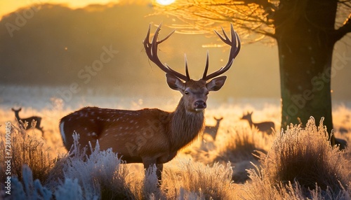 red deer in morning sun