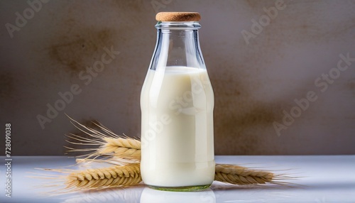 filled unopened milk bottle on white background photo
