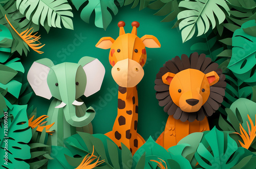Vibrant paper art of jungle wildlife  perfect for creative projects and themed decor
