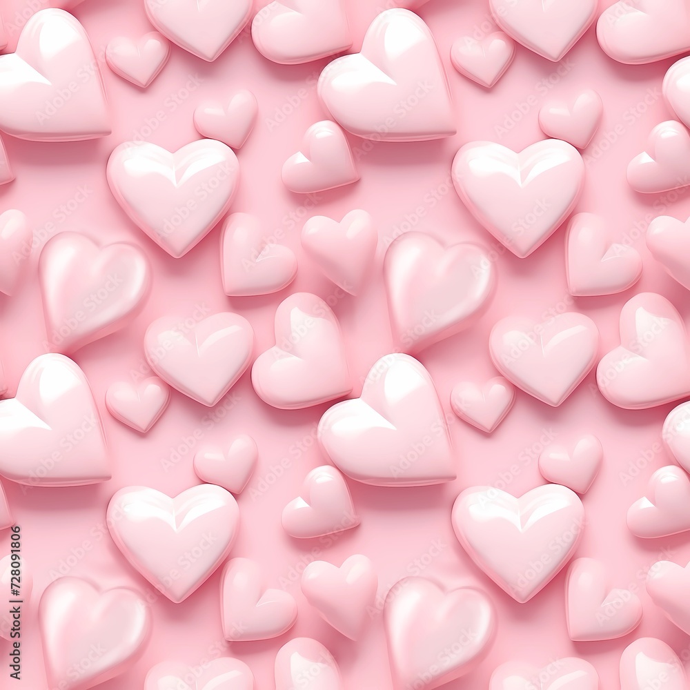 Seamless pattern 3 d hearts, pink voluminous, delicate hearts , cute pattern