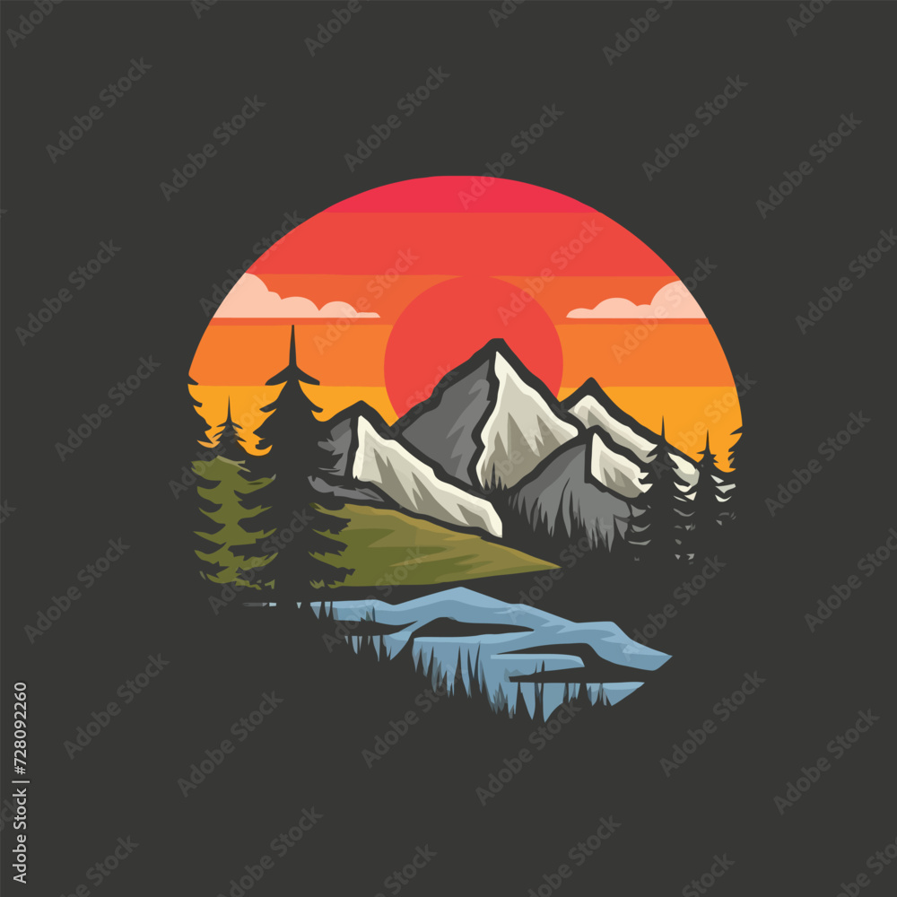Adventure Mountain Afternoon Sunset Victor illustration T-shirt design