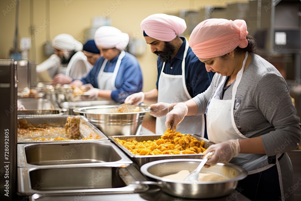 A group of people preparing food in a kitchen. A group of people preparing food in a kitchen.