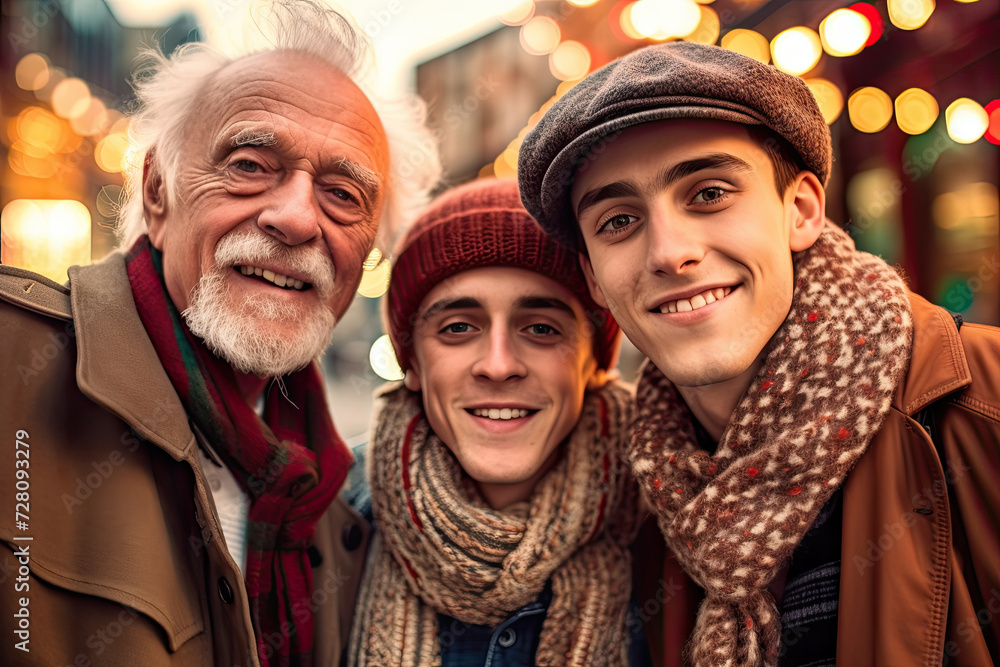 Trendy Grandpa and Grandsons taking selfie together POV Trendy Grandpa and Grandsons taking selfie together POV