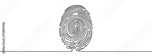Linear drawing of a fingerprint. Continuous line drawing of biometric scan symbol on white background