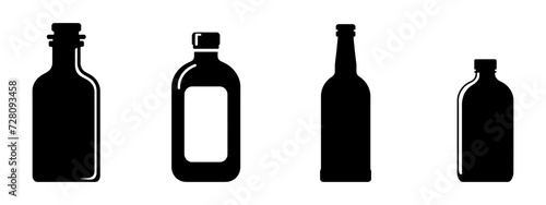 Bottleof water, vector can of soda icon set. Plastic and aluminum bottled beverage symbol. Water, beer, soda and juice silhouette.