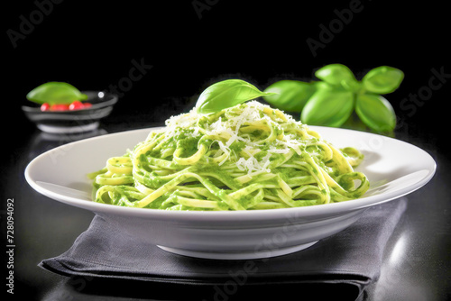Italian food, tradional espaguetti with pesto sauce food