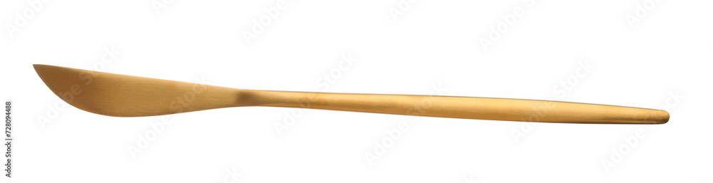 One golden knife isolated on white, top view. Piece of cutlery One golden knife isolated on white, top view. Piece of cutlery