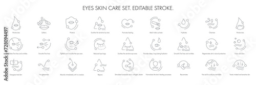 Beauty skin care icon pack set for patch, cream, mask cosmetic and beauty product, medical clinic, web, packaging. Vector stock illustration isolated on white background. Editable stroke.