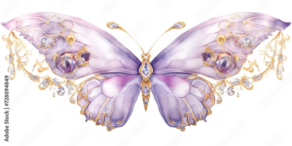 Moth butterly insect drawing painting sketch graphic art elegant watercolor decorative design with jewerly