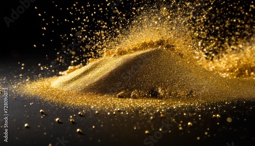 gold glitter powder splash on black background