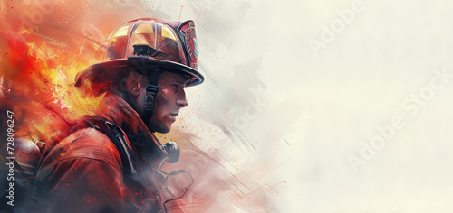Heroic Firefighter Profile: A Courageous Stare Amidst Fiery Chaos photo