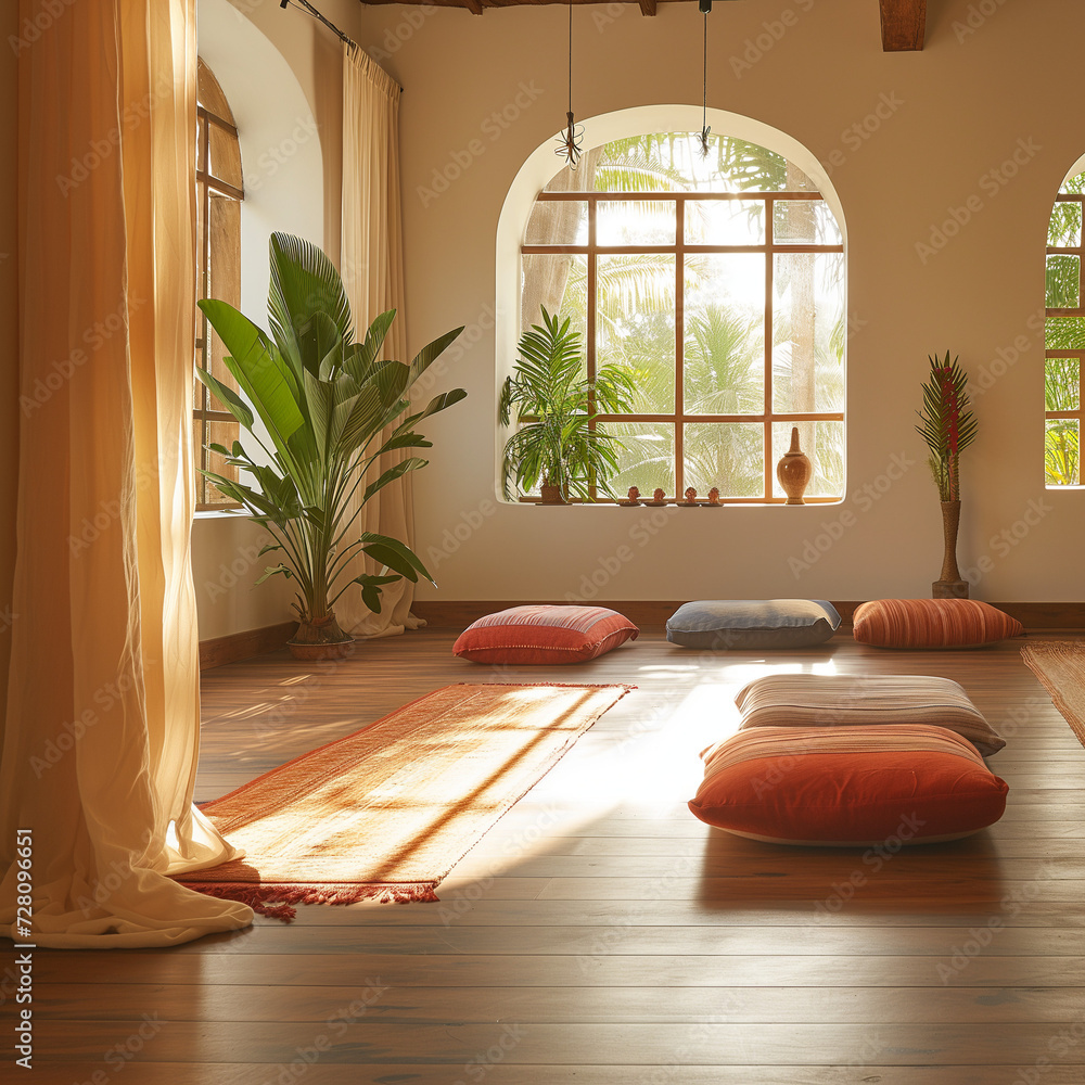 Fototapeta premium Serene Yoga Studio Interior with Natural Light