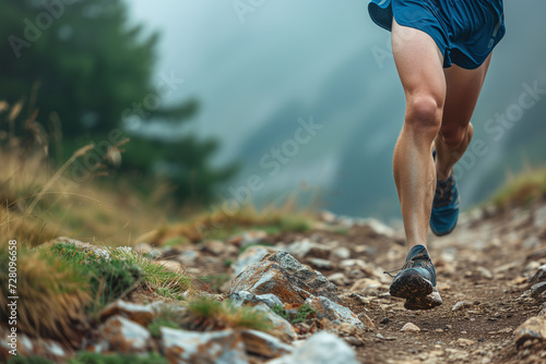 a man hiking in the mountains. concept of sports
