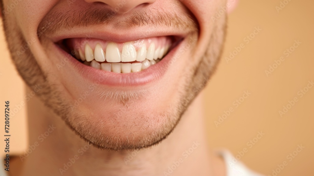 Detailed image of young man smiling with perfect white teeth Detailed image of young man smiling with perfect white teeth