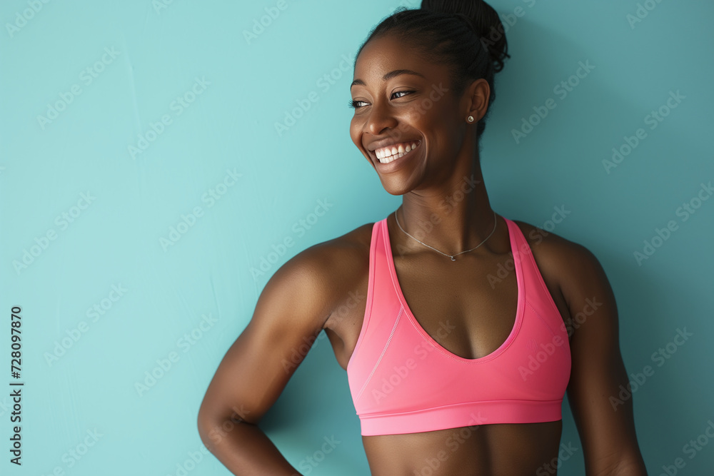 A smiling afro woman. fitness life concept.