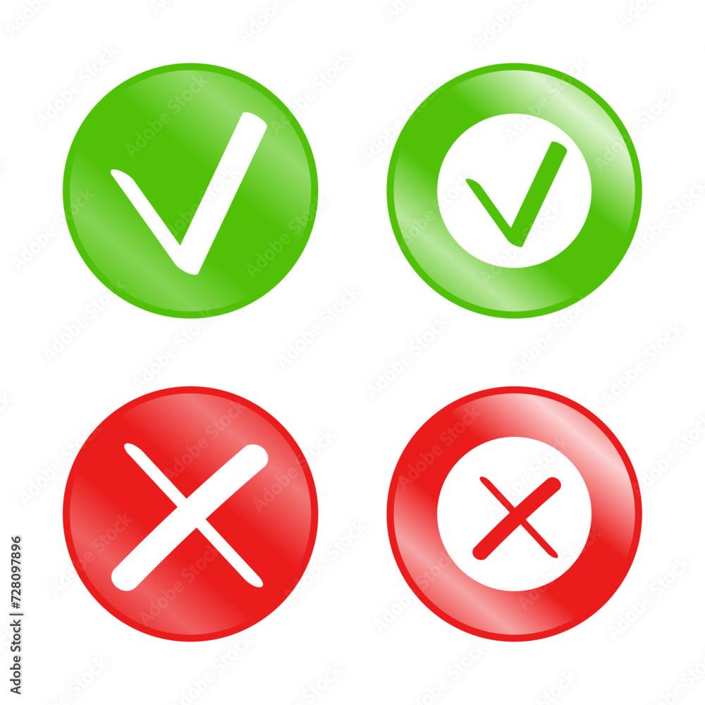 Circle shine check and cross marks Circle shine check and cross marks