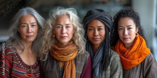International Women's Day portrait of multi ethnic mixed age range women photo