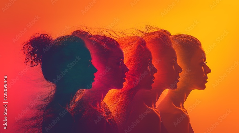 Group of strong independent women standing together in a studio. Diverse women looking at the camera Group of strong independent women standing together in a studio. Diverse women looking at the camera
