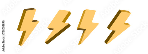 3d flash thunder power icon, flash lightning bolt icon with thunder bolt - Electric power icon symbol - Power energy icon sign for apps and website