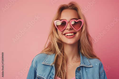 Studio portrait of a cool young woman posing wearing heart shaped love sunglasses