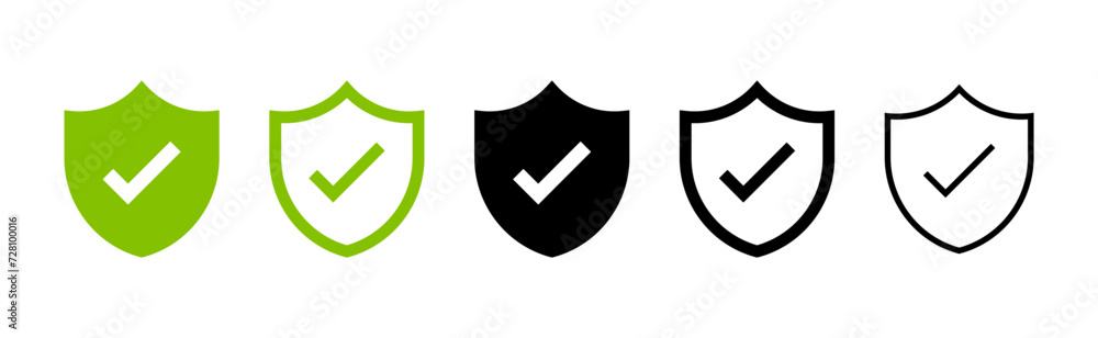 Shield check mark icon or security shield protection icon with tick symbol - obrazy, fototapety, plakaty 