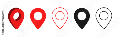 3d location map pointer icon, place pin marker sign - isometric red gps map pointers in flat style, destination symbols. location pin line icon, Navigation sign photo