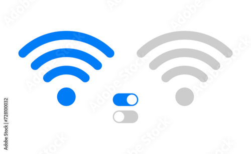 Wireless and wifi icon. Wi-fi internet signal symbol. On off toggle switch buttons vector set