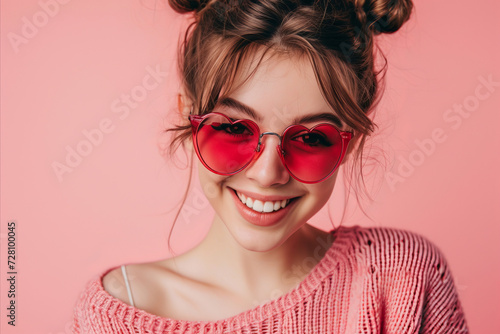 Studio portrait of a cool young woman posing wearing heart shaped love sunglasses