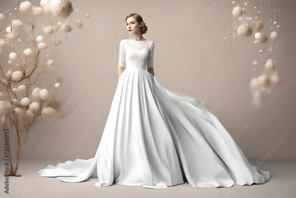 white wedding woman dress with long skirt mockup white wedding woman dress with long skirt mockup