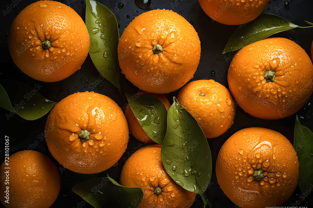 Oranges on dark background, concept vegan food Oranges on dark background, concept vegan food