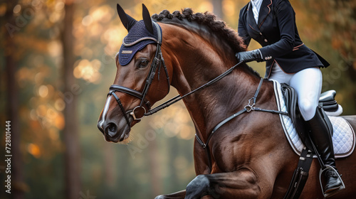 Horse rider performing dressage, sport arena, close-up © DB Media