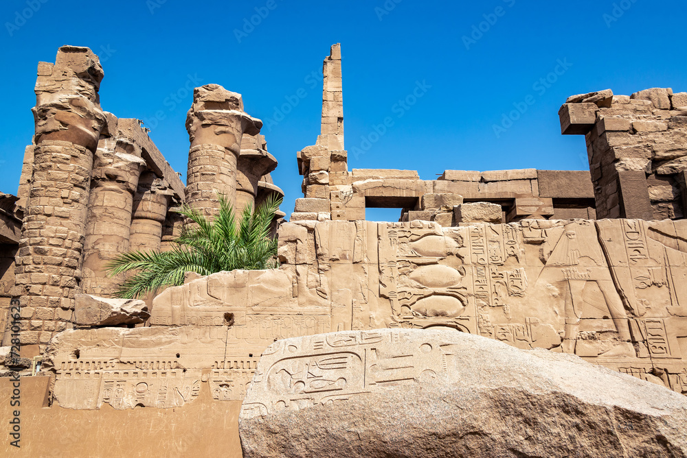 View of hieroglyphics in Karnak Temple in Luxor, Egypt